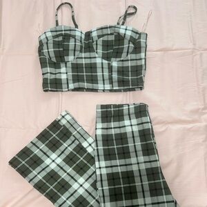 Plaid Two-Piece Set in Green and White